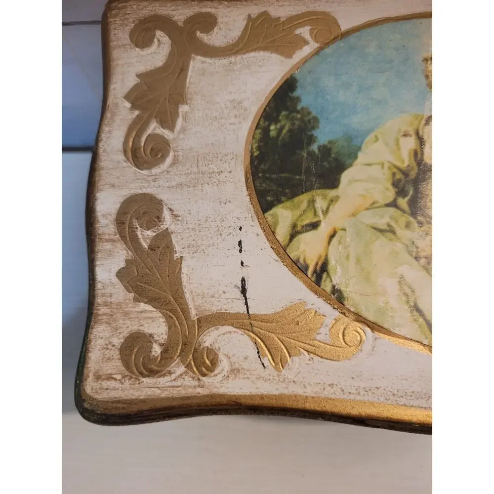 VINTAGE ITALIAN STYLE TOLE FLORENTINE WOOD JEWELRY MUSIC BOX - JAPAN